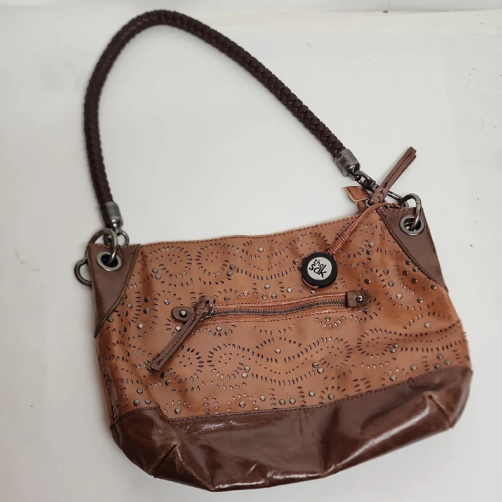 The Sak Vintage Stylish Brown Leather Handbag W/thick Leather Braided Strap